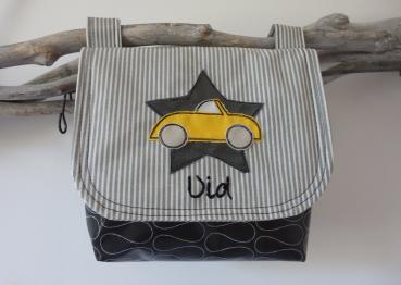 wasserfeste Lenkertasche mit Klappe Auto schwarz gelb mit Wunschname